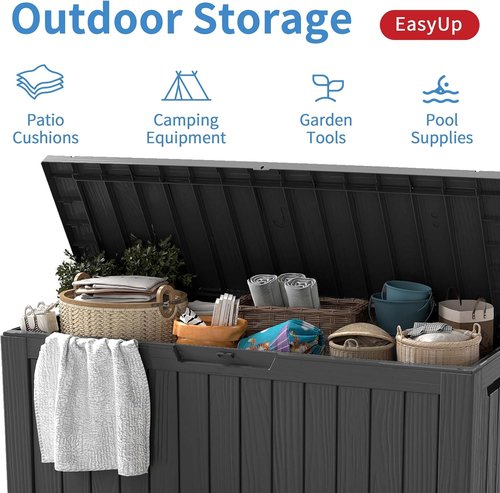EasyUp Outdoor Storage Box - 85 Gallon Waterproof Resin Deck Box | UV-Resistant, Reinforced Stability, Striped Black