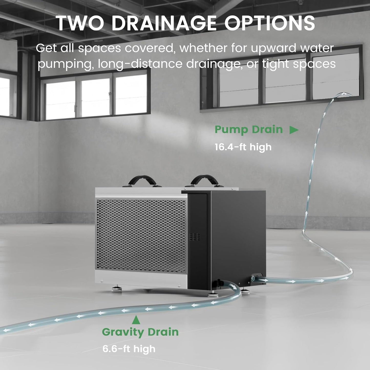 Waykar 125 Pint Dehumidifier - Smart Humidity Control for Basements & Crawl Spaces up to 6,500 Sq Ft | Includes Pump & Drain Hose