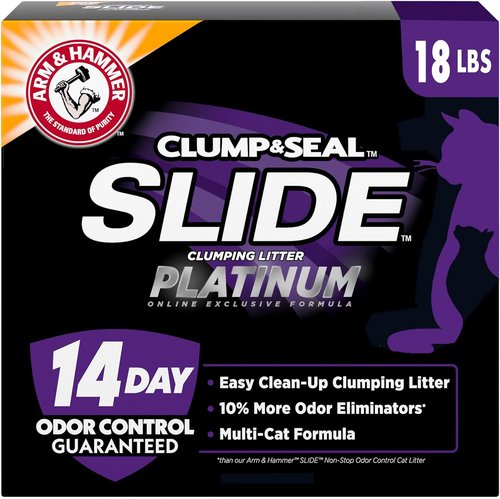 ARM & HAMMER Clump & Seal SLIDE Platinum Cat Litter - Easy Clean Technology & 14-Day Odor Control, 18 lbs