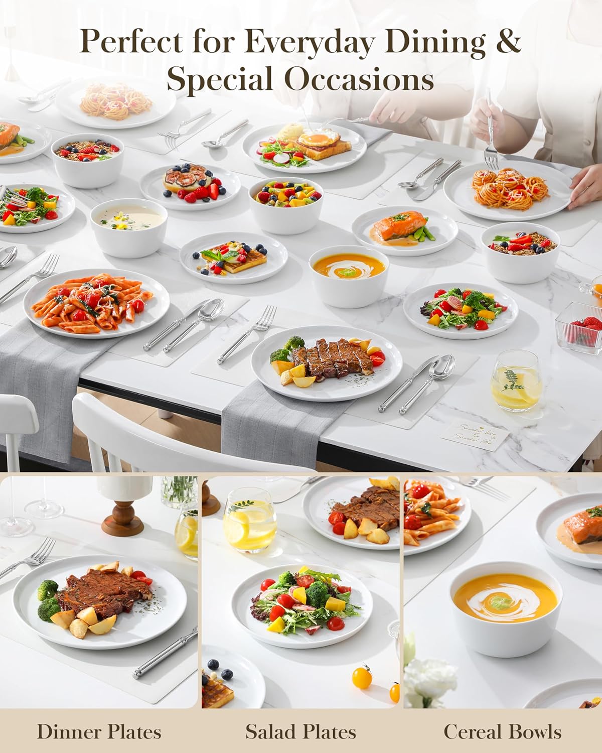 MALACASA 24-Piece Gourmet Porcelain Dinnerware Set - Premium Chip & Scratch Resistant Dishes for 8 | White LEXI Series