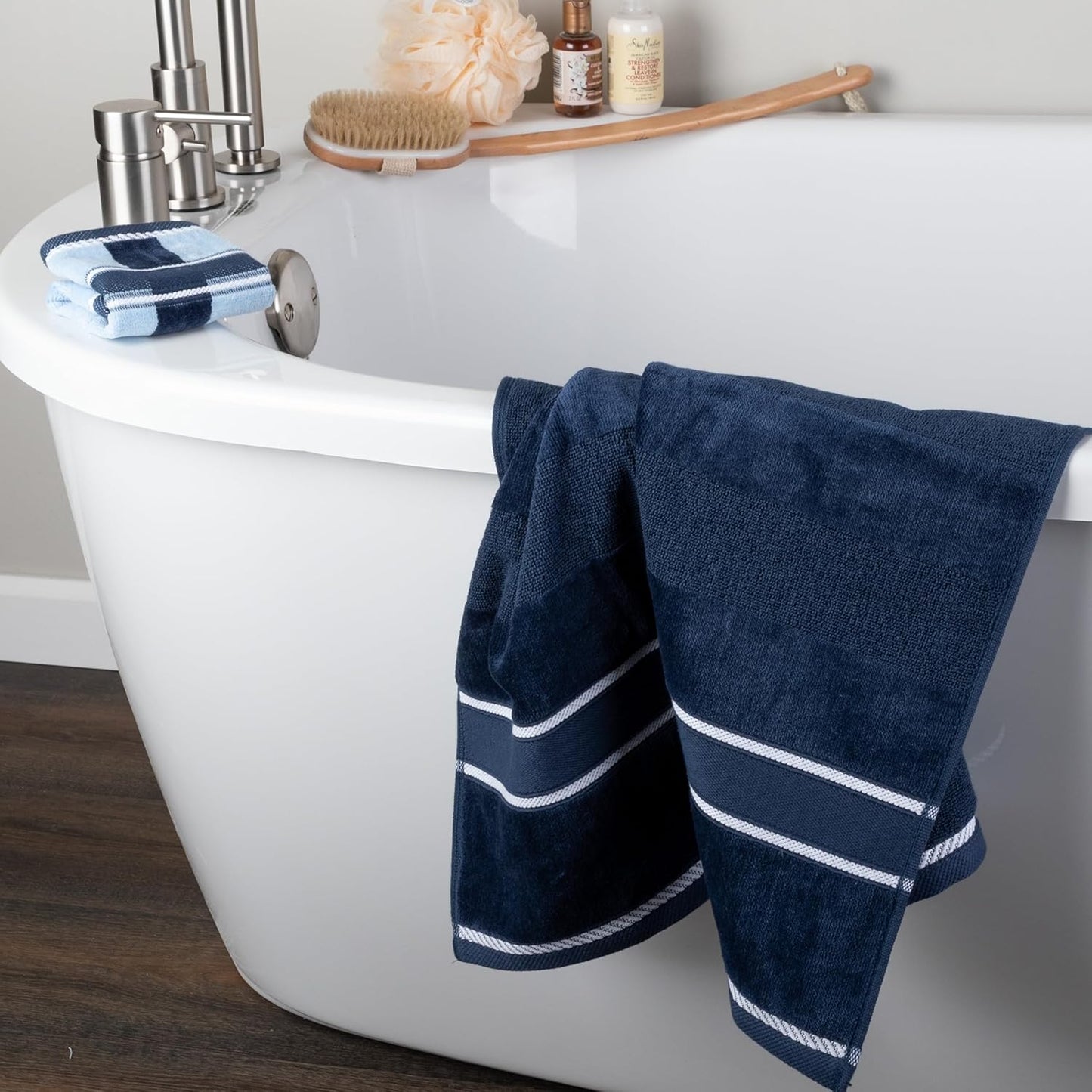 Lavish Home 6 Piece Bathroom Towels Set - Soft 100% Cotton Towels | 525 GSM - Navy Color for Shower & Spa