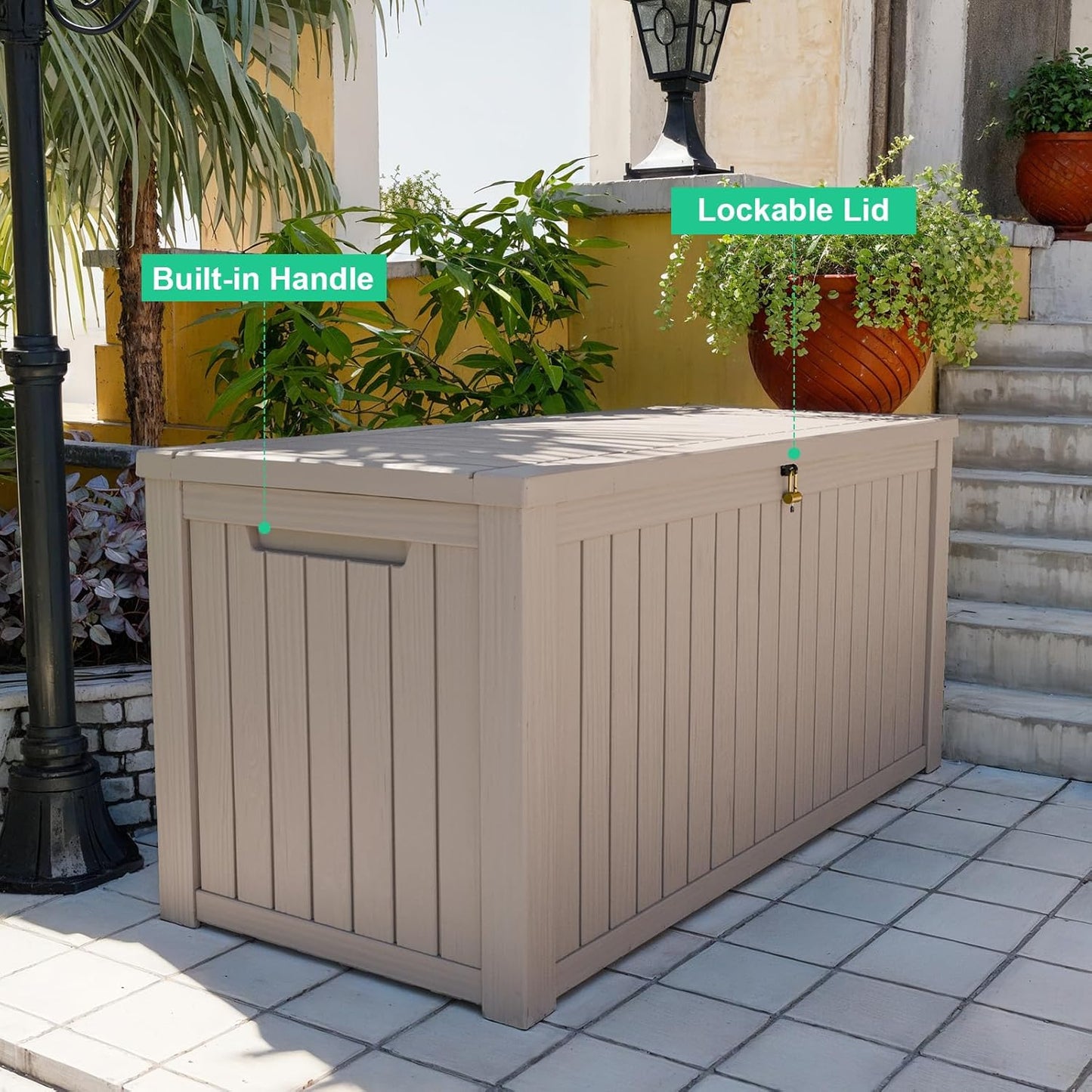 Regine Switzerland 200 Gallon Outdoor Deck Box - Lockable Waterproof Storage for Garden Tools & Cushions | Grey