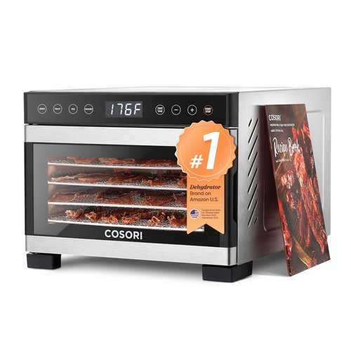 COSORI Food Dehydrator for Jerky, 176°F Temperature Control, 5 Stainless Steel Trays with 5.1 ft² Drying Space, 4 Presets, 48H Timer, for Dog Treats, Meat, Fruit, Veggies, Snacks, Bright-Silver