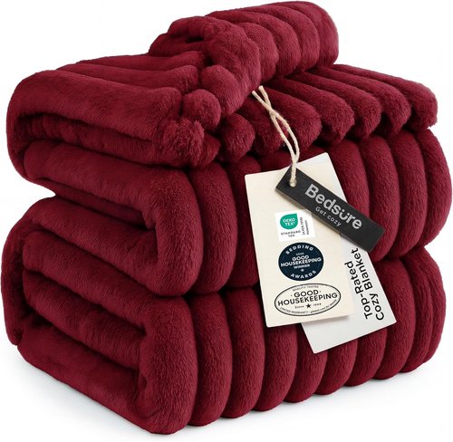 Bedsure GentleSoft Fleece Blanket - Cozy Red Throw for Couch, Perfect Size 108x90 Inches
