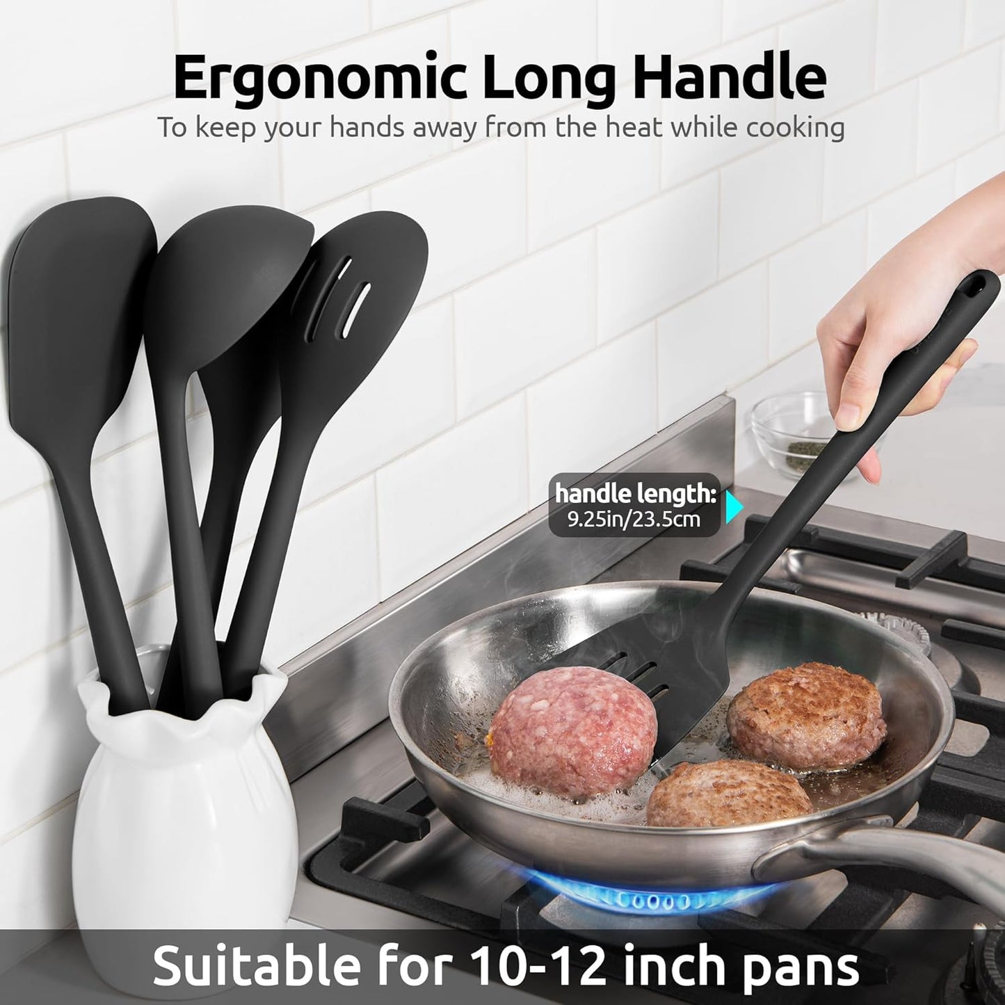 U-Taste Silicone Kitchen Utensil Set - High Heat Resistant, BPA Free, Non-Stick Cooking Tools (5 Pieces, Black)