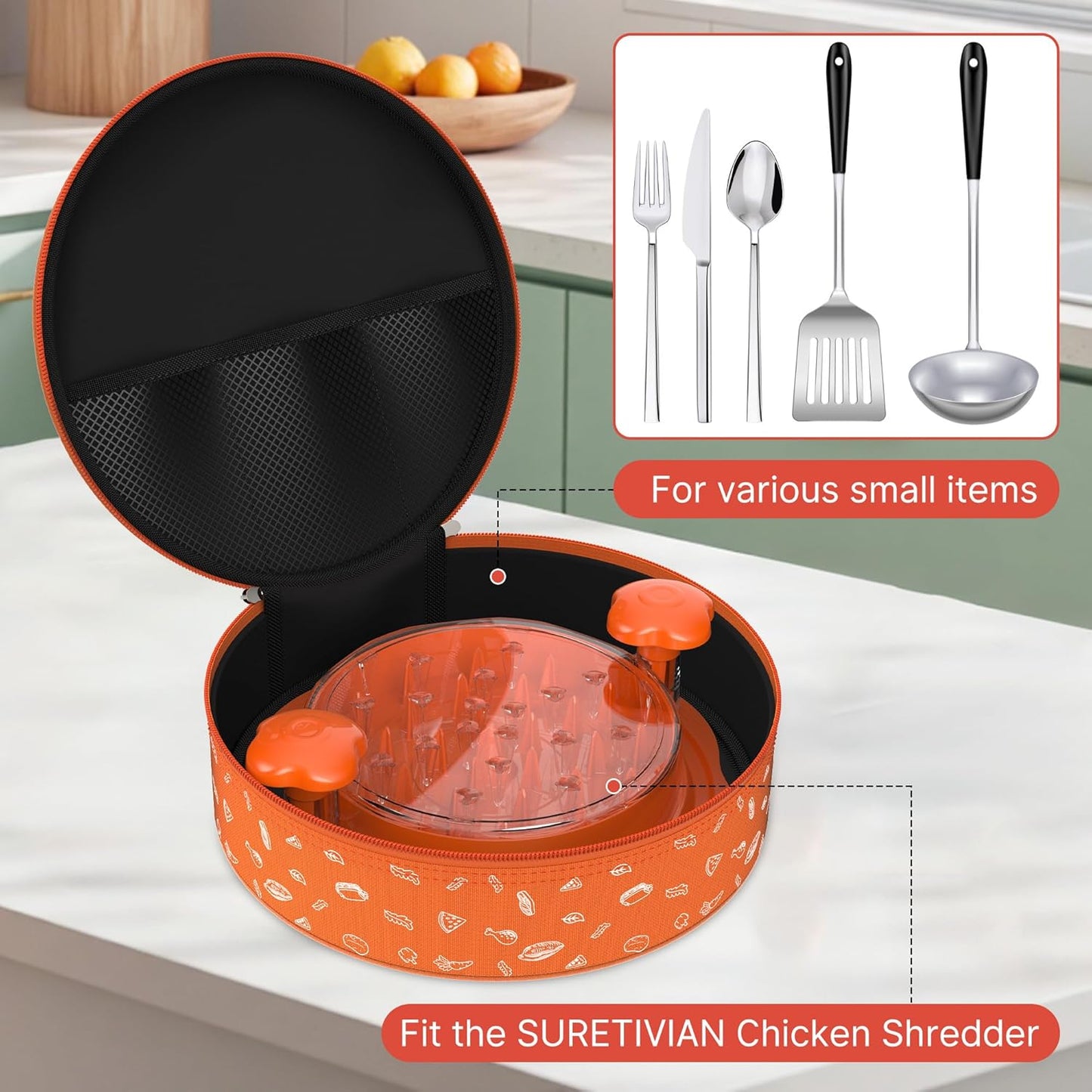 Skiennix Portable Meat Shredder Bag - Waterproof & Oil-Resistant Storage Organizer | 10.8 Inch, Orange
