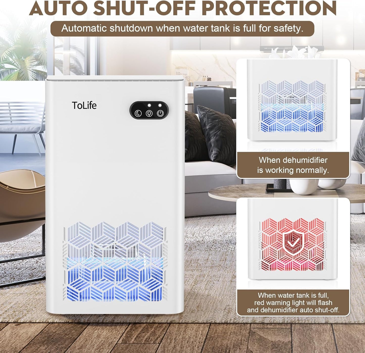 ToLife Dehumidifier - 1000 Sq.Ft. Home Dehumidifier with 95 OZ Tank & Auto Shut Off | White/Black