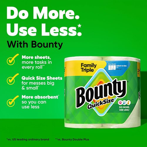 Bounty Quick-Size Paper Towels - White Family Triple Rolls | Equivalent to 27 Regular Rolls