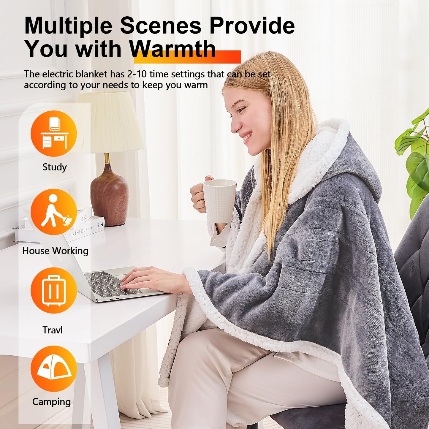 Wearable Heated Throw Blanket Electric Shawl ,Christmas Birthday Gifts for Grandma,Gift for Mom and Elderly Women,Heated Robe Poncho Blanket Hoodie for Adult, 5-Position Timer 10-Heating Levels,Grey