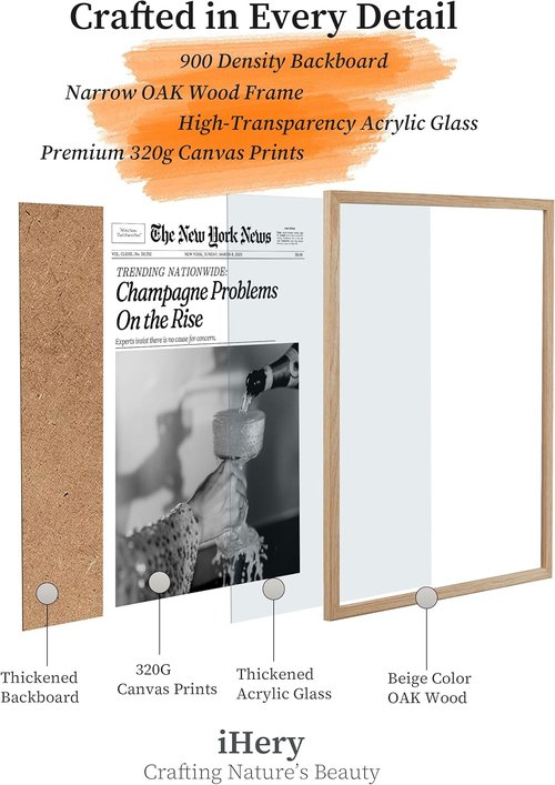 iHery 8X10in Champagne Problems Wall Art - Trendy Framed Canvas Décor in Natural Oak for Bedroom & Living Room