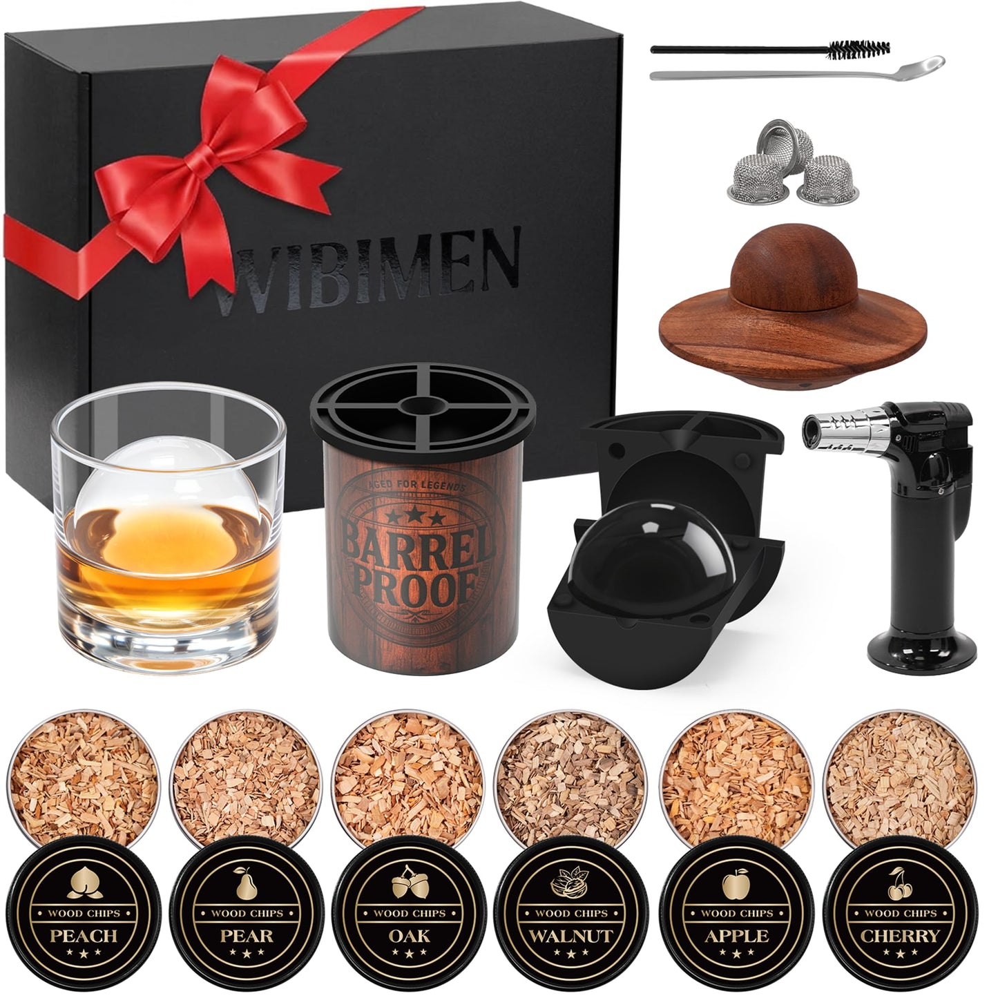 Whiskey Smoker Kit with Torch –Old Fashioned Smoker Kit for Bourbon & Whiskey – Drink Smoker Set with Wood Chips– Gift for Men, Dad, Husband/Father (1，Smoker Kit & Ice Ball Molds & Glasses)