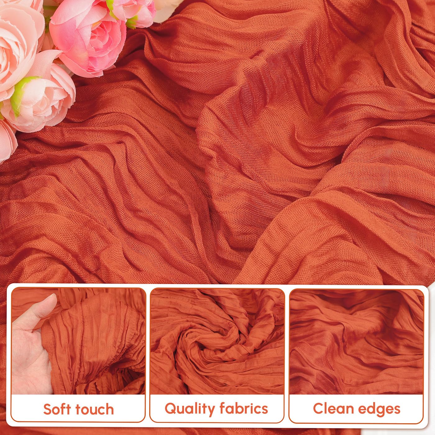 YATOJUZI Terracotta Cheesecloth Table Runner Seasonal Fall Gauze Boho Farmhouse Rustic Cream 120 inch 10FT Cheese Cloth Runner for Wedding Party Bridal Shower Birthday Home Decorations