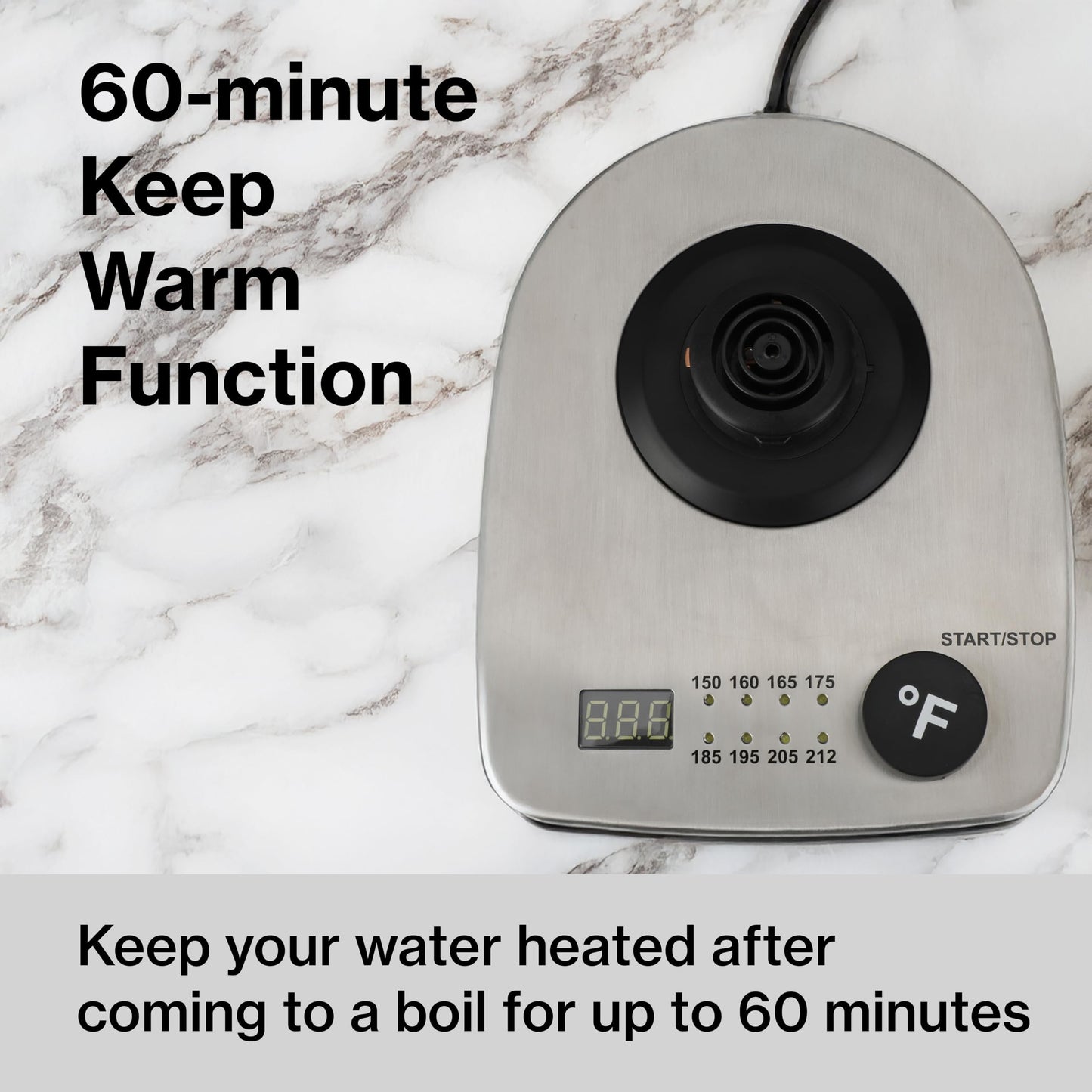 PantryPro Gooseneck Electric Kettle with Temperature Control, 34oz/1.0L Rapid Boil, Stainless Steel Interior, Auto Shut-Off, 1500W, Boil-Dry Protection, LED Indicator - Steel