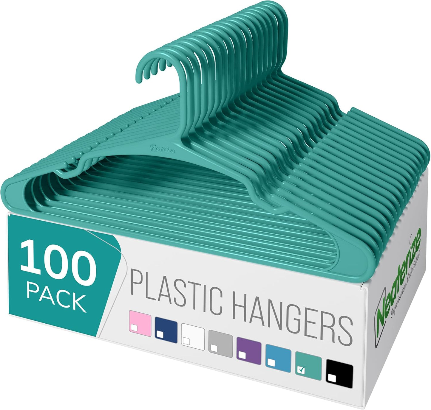 Neaterize Clothes Hangers - Space-Saving Plastic Hangers for Adults | 100 Pack in Aqua