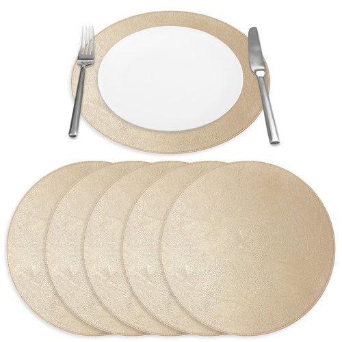 Homewear Placemats Set of 6 – Round 15” Faux Leather Table Mats for Dining, Heat Resistant & Non-Slip Washable Table, Indoor, Outdoor, Dining Table Set for 6, Modern Kitchen & Holiday Use, Champagne