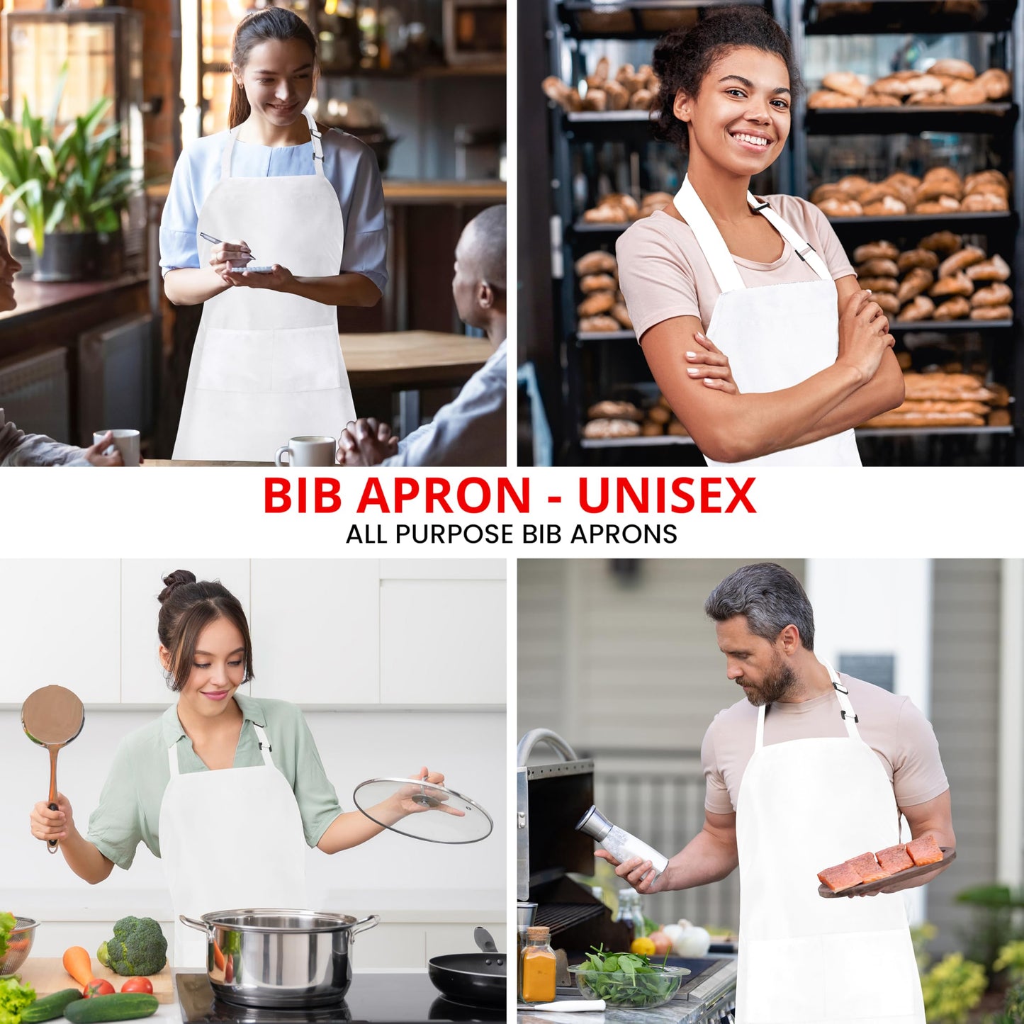 Utopia Kitchen 10 Pack Bib Apron, Unisex Adjustable Aprons with 2 Pockets, Waterdrop Resistant Cooking Kitchen Chef Apron for Men Women