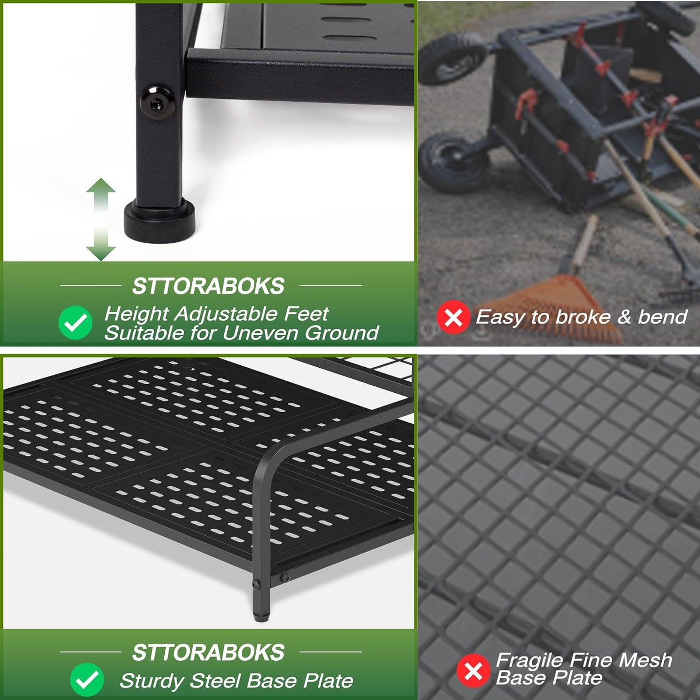 Sttoraboks Garden Tool Organizer Rack - Heavy-Duty Steel for Up to 39 Tools | 12 Hooks & Broom Holder, Black