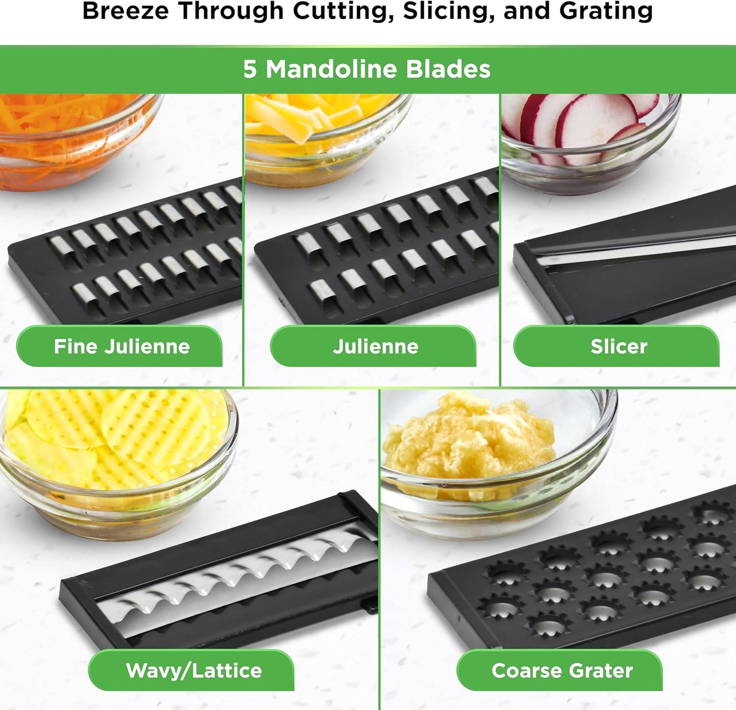 PrepNaturals Vegetable Chopper - 8-in-1 Food & Onion Chopper with Container | Versatile Mandoline Slicer in Black