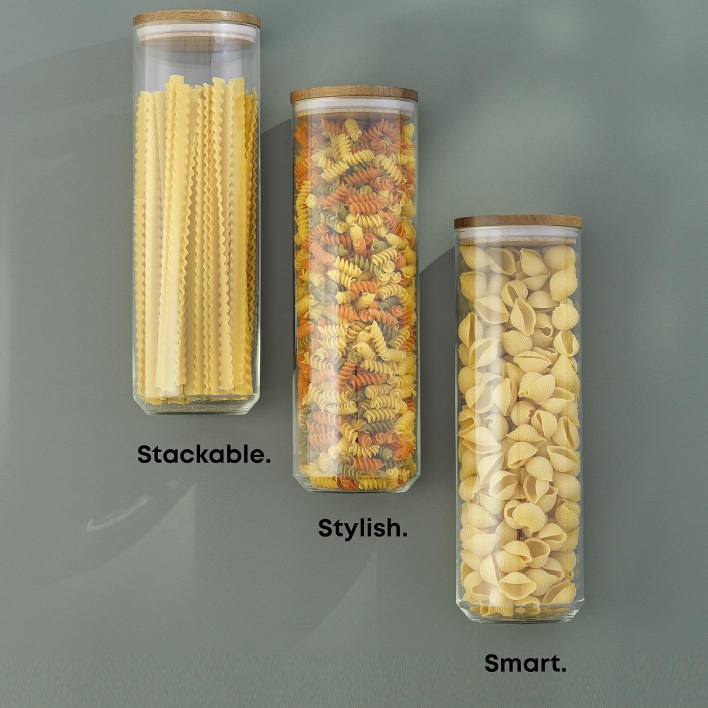 JoyJolt Holden 72oz Glass Storage Containers - Airtight Canister Set of 3 with Acacia Wood Lids for Pantry Organization