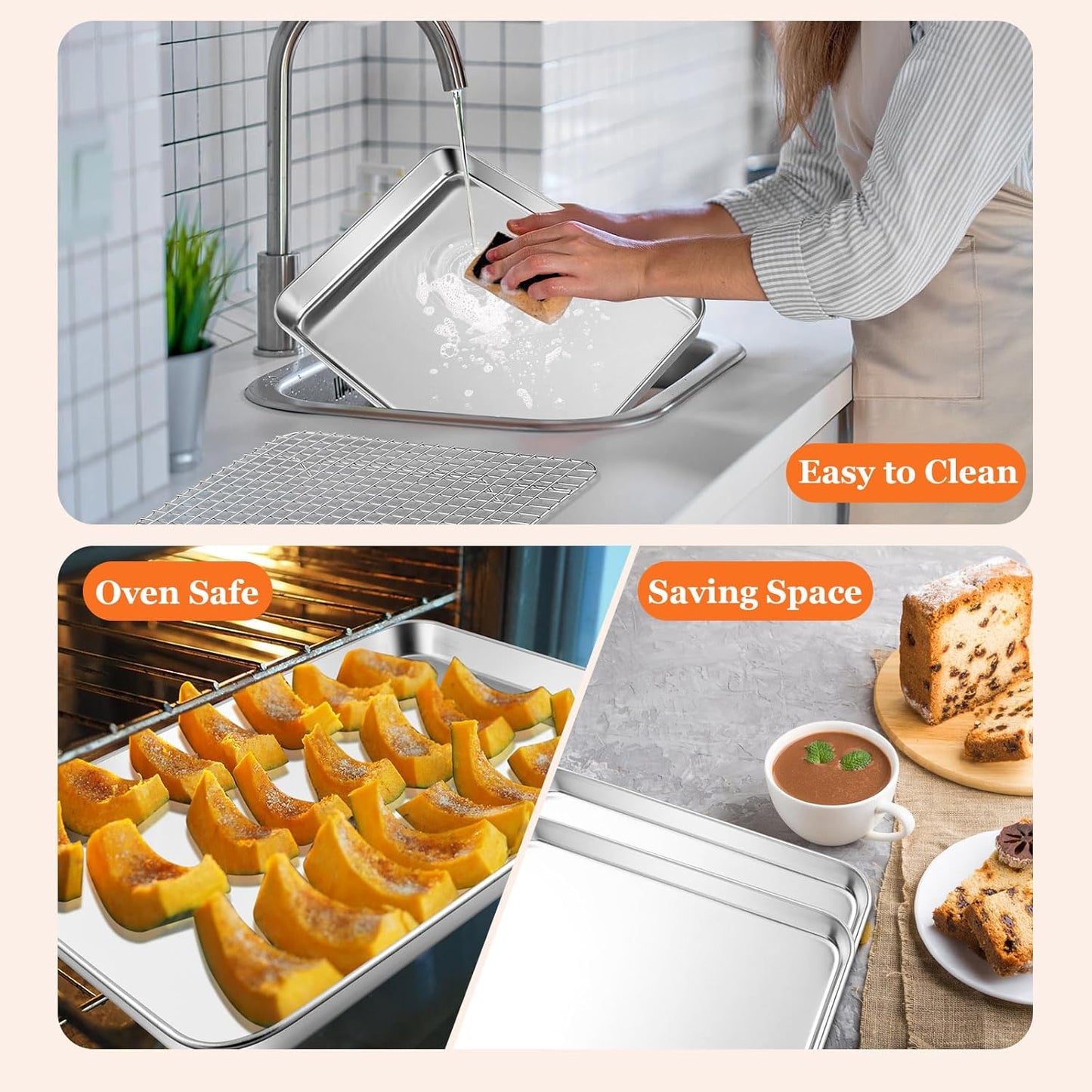 Leonyo Jelly Roll Pan Set - Commercial Stainless Steel Baking Sheet with Cooling Rack | 16 x 12 Inch (2 Trays + 2 Racks)
