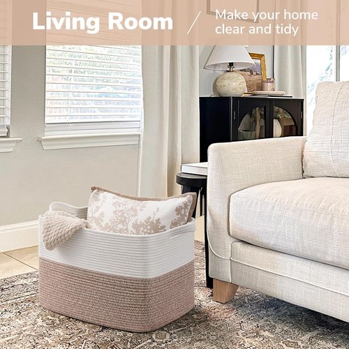 Goodpick Woven Storage Baskets - Rectangle Toy Organizer with Handles | Large 18 x 14 x 12 Inches