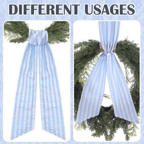 Blue Wreath Sash - 2 Pcs Stripe Embroidery Monogram Decor | 60 Inch Seersucker for Baby Showers