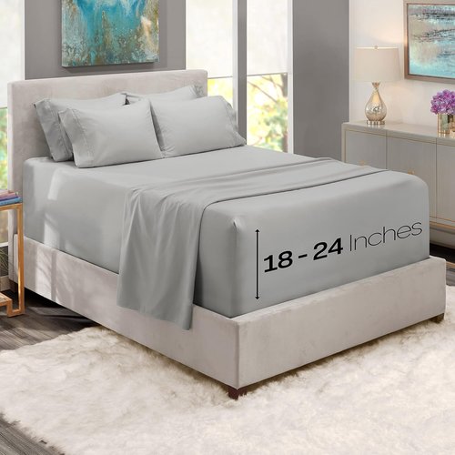 Hearth & Harbor Extra Deep Pocket Twin Sheet Set - Fits Mattresses 18-24 Inches Deep - 4 Piece Silver