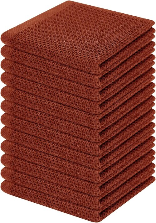 Homaxy Kitchen Dish Cloths - 100% Cotton Waffle Weave, Ultra Soft & Absorbent, 12-Pack | Rust, 12 x 12 Inches