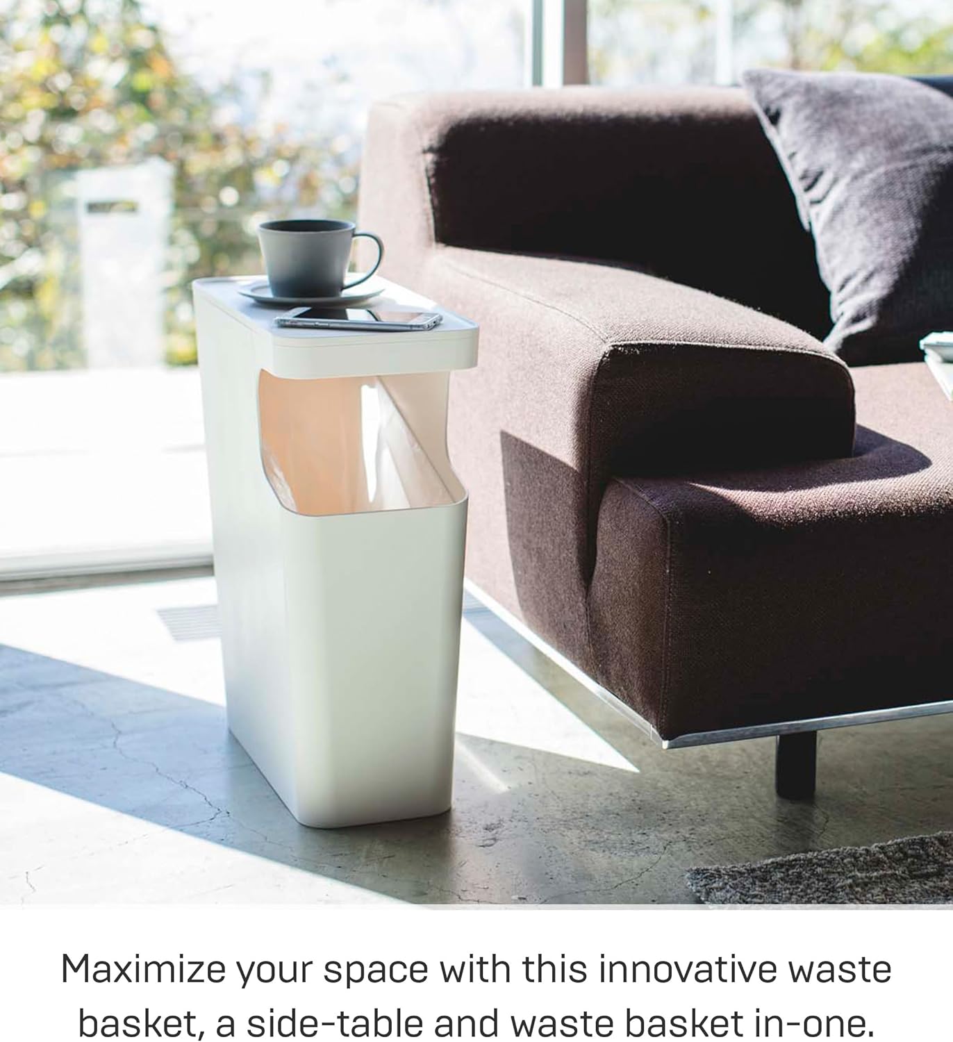 YAMAZAKI home Tower Side table and Trash can Black