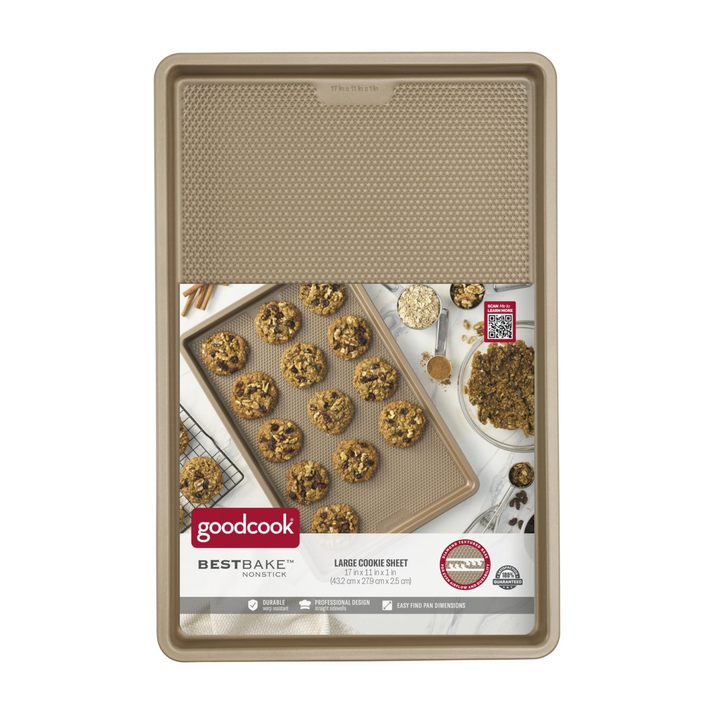 GoodCook BestBake Nonstick Textured Carbon Steel Cookie Sheet, 11" x 17", Large Baking Sheet, Even Heating, Scratch-Resistant, Non-Toxic, Durable, Ideal for Baking and Sheet Pan Dinners