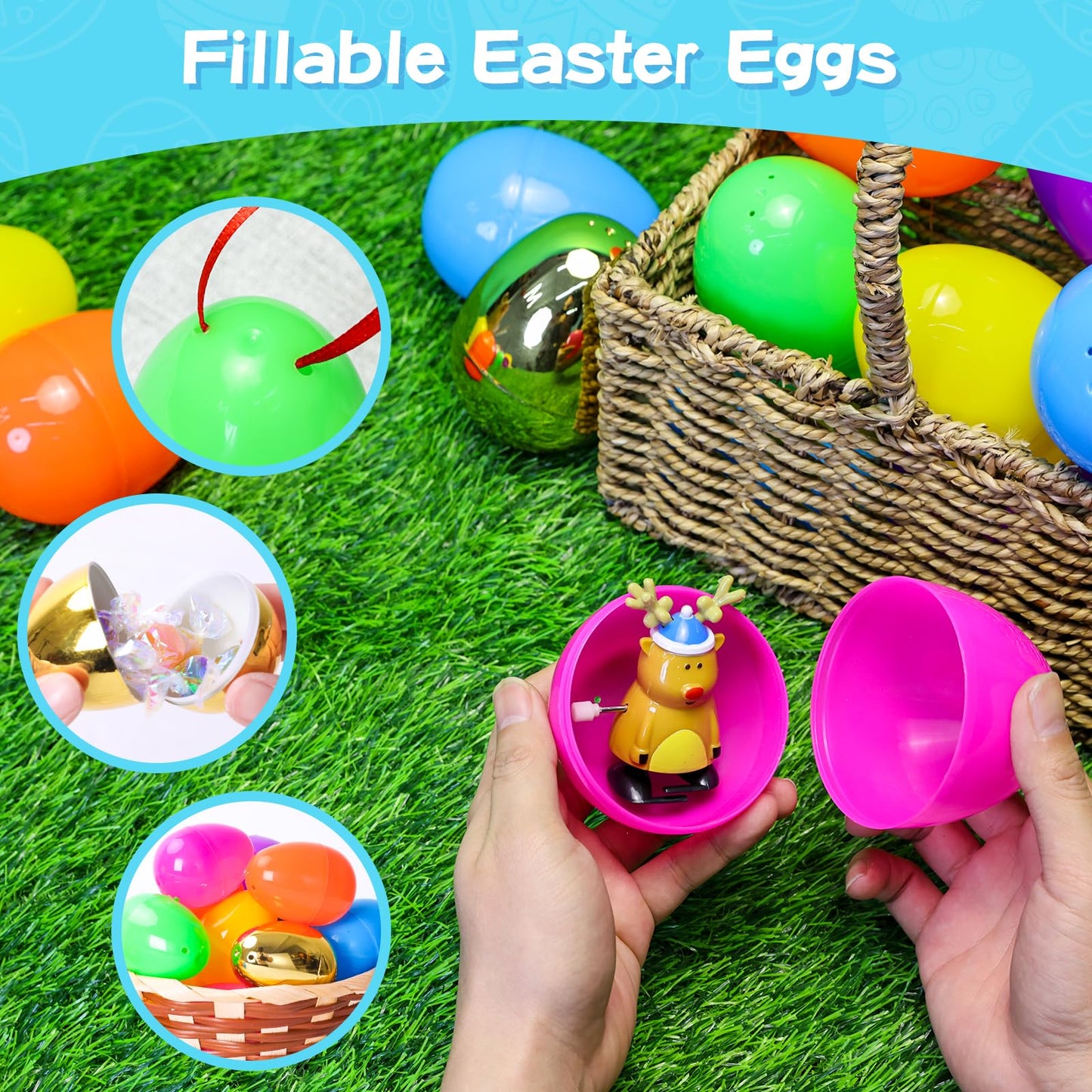 MGparty 50 Pcs Large 4" Fillable Easter Eggs Plastic Empty Easter Eggs Bulk with 2 Golden Eggs for Easter Egg Hunt, Basket Stuffers, Party Favors, Decorations
