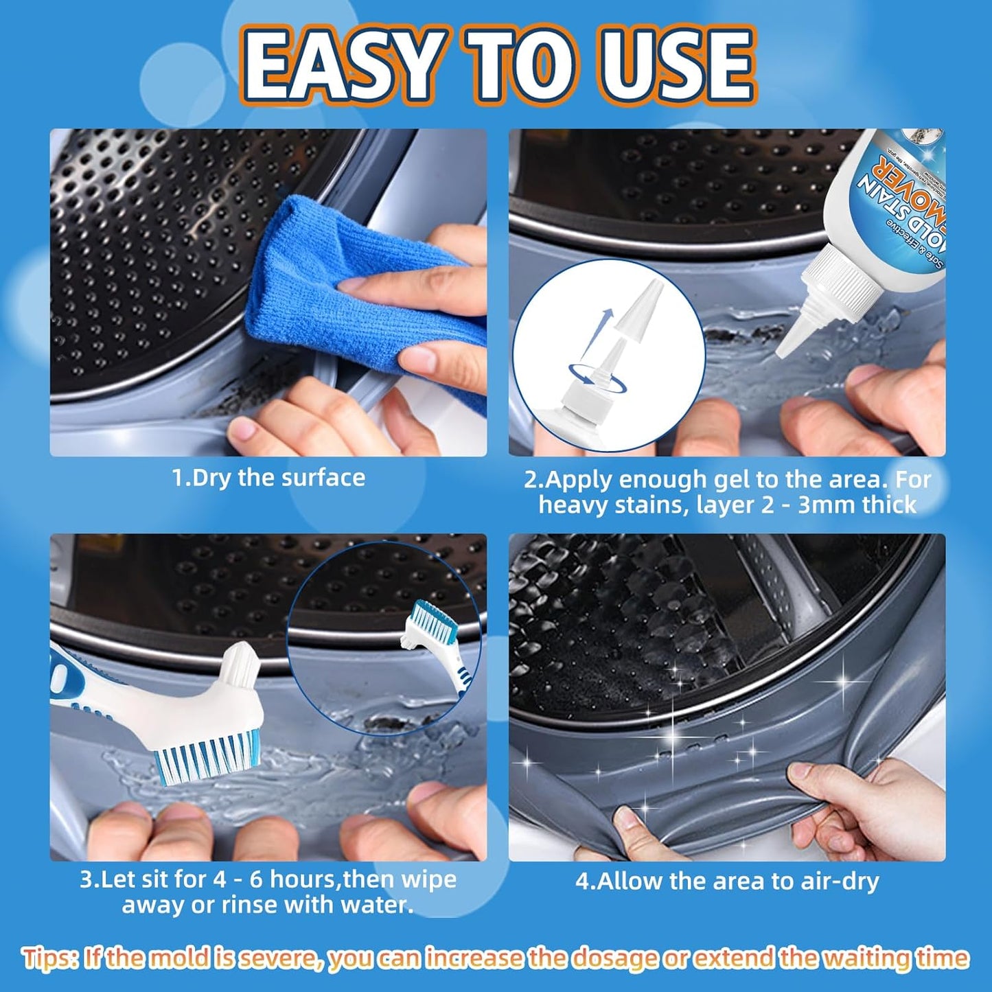 Skiennix Home Mold Stain Remover Gel - No Scrub Cleaner for Washing Machine & Bathroom Tile Grout