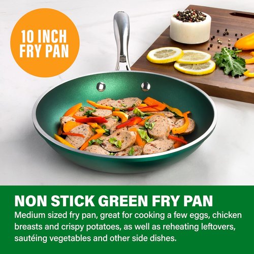Granitestone 10-Inch Nonstick Frying Pan - PFOA Free, Oven Safe to 500°F, Emerald Green