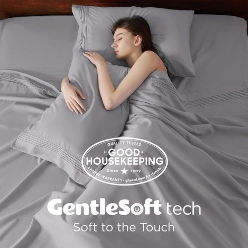 Bedsure Deep Pocket Twin Sheet Set - Soft & Cooling 3-Piece GentleSoft Bedding - Fits Mattresses Up to 21" - Light Grey