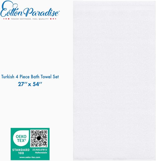 Cotton Paradise Extra Large Turkish Bath Towels - Soft Plush 4-Piece Set in White