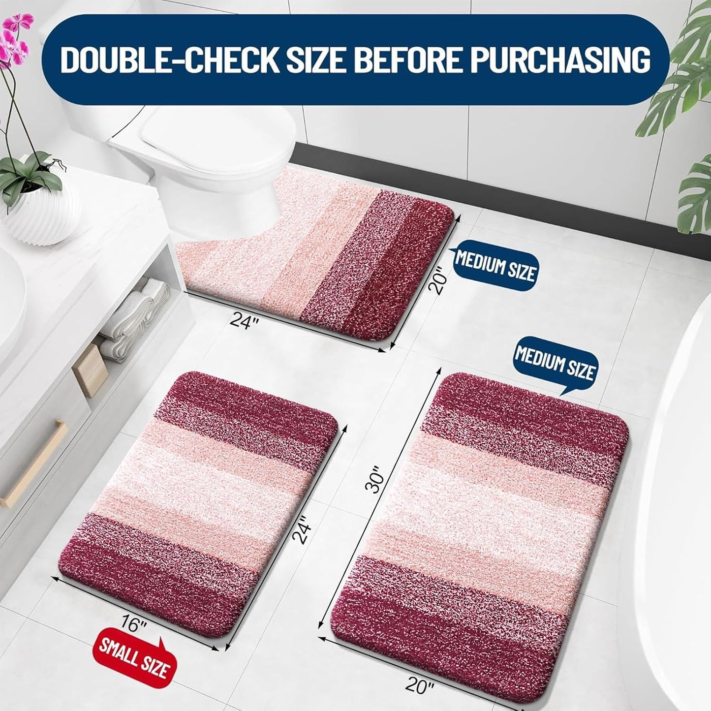 OLANLY Luxury U-Shaped Toilet Rugs - Extra Soft, Absorbent Microfiber Bath Mat, 24x20, Non-Slip, Red