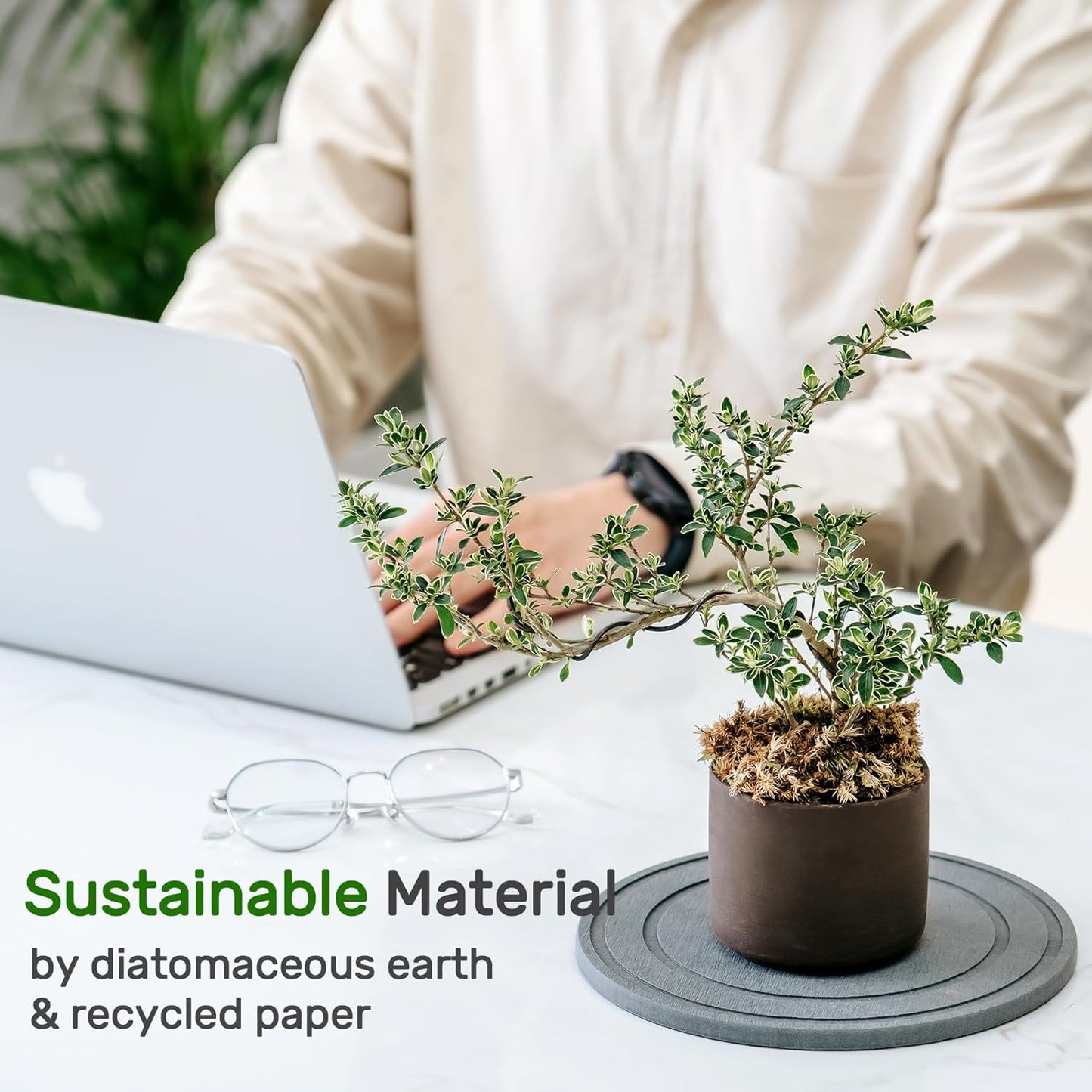 Relime Diatomaceous Earth Plant Saucer - Instant Dry Drainage Tray | 2 Pack, 8 Inch, Stone Gray