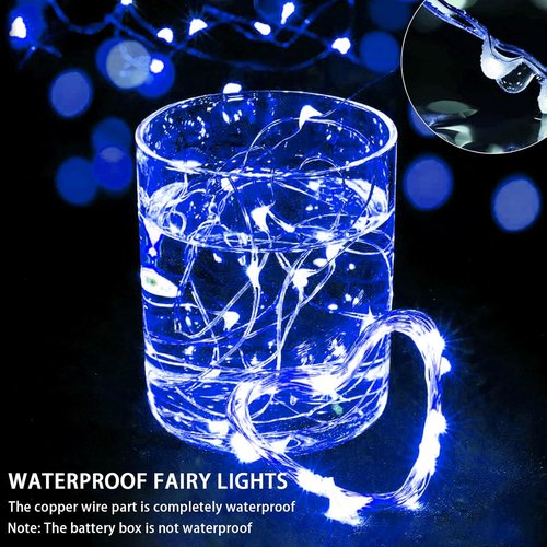 Blue Fairy Lights - 24 Pack 7Ft Twinkle String Lights | Battery Operated & Waterproof for Weddings, Parties, & Holidays