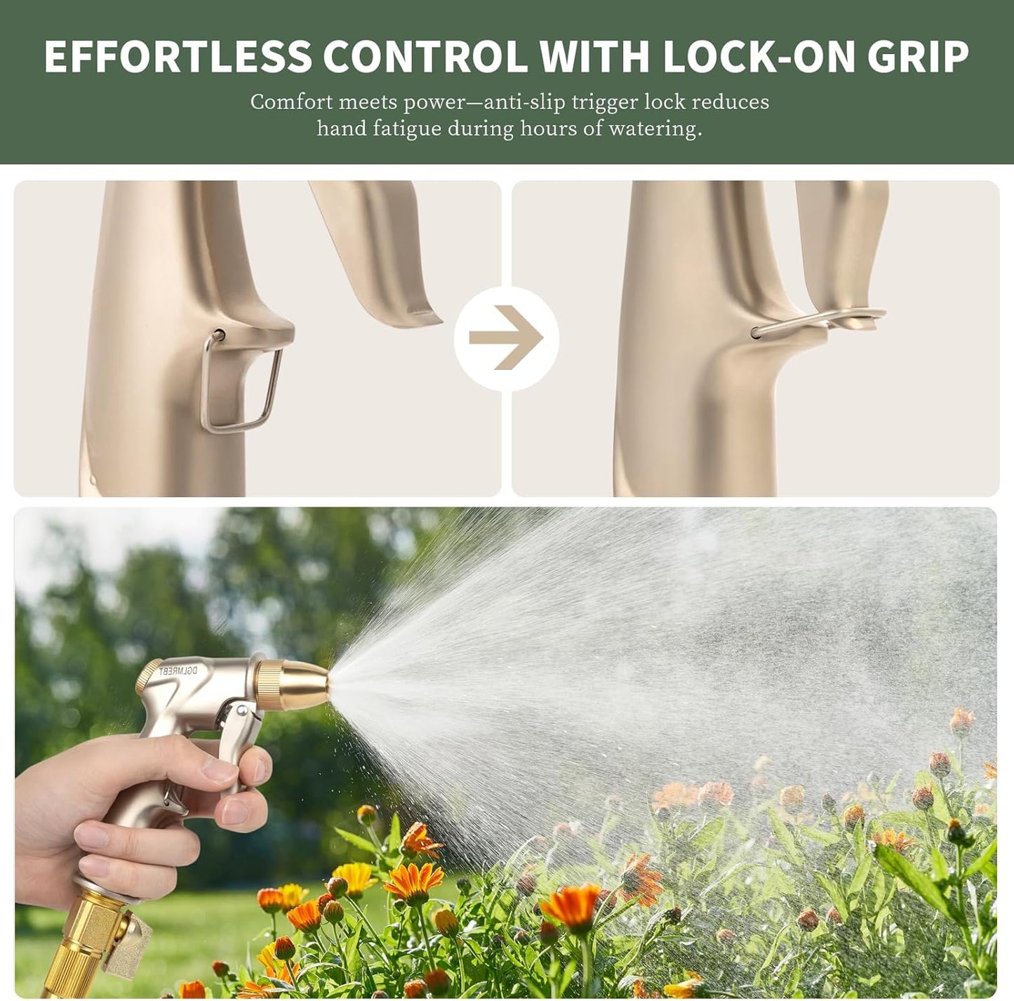 Metal Garden Hose Nozzle - Heavy Duty 4 Spray Patterns with 360° Rotation & Ergonomic Handle