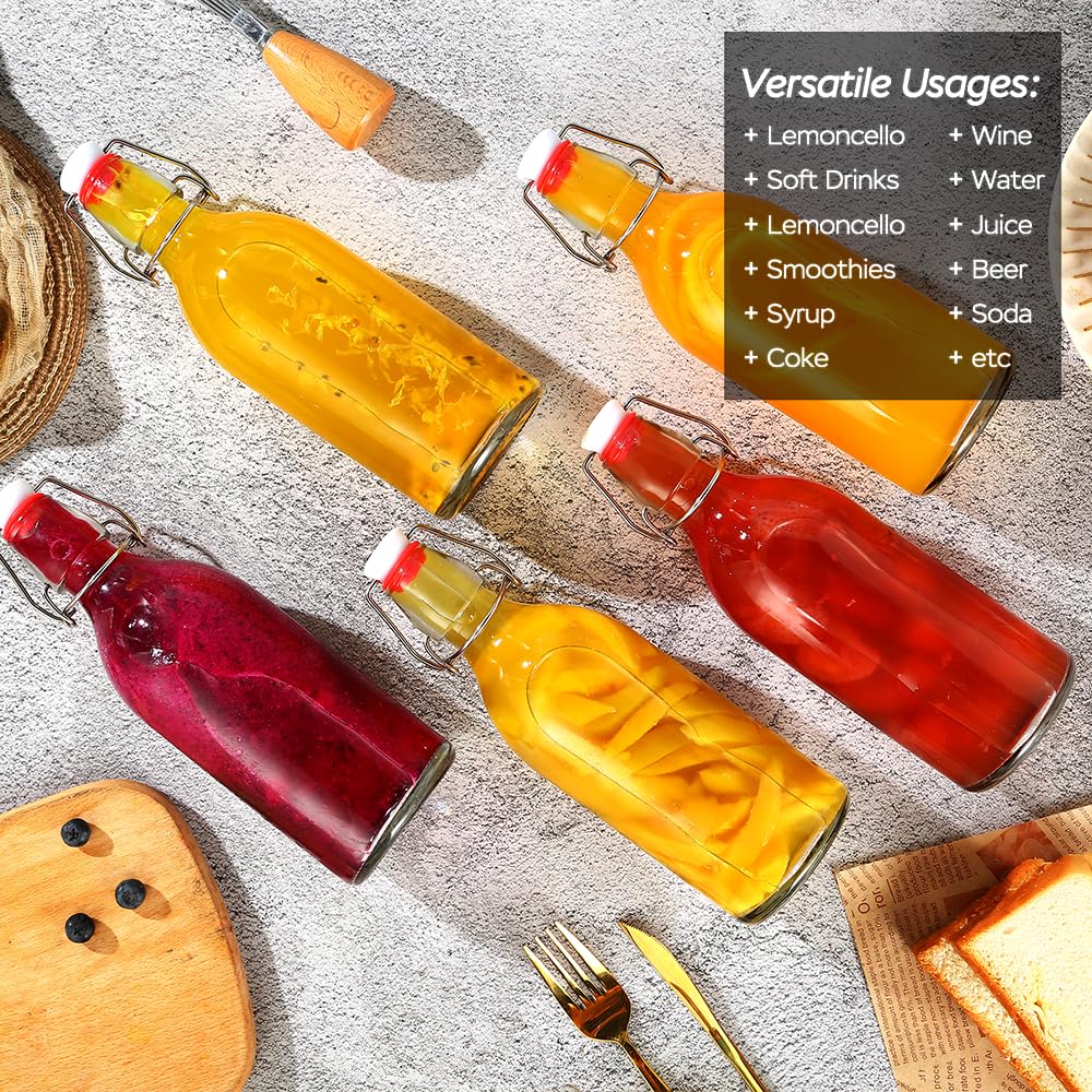 4 Pack Swing Top Glass Bottles 32 oz,Flip Top Glass Bottles 32 oz with Airtight Lids for Home Brewing,Kombucha,Kefir,Vanilla Extract,Beer,Oil,Vinegar,Homemade Juices,Soda,Beverages,2nd Fermentation