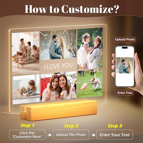 Greysky Custom Picture Frames - Personalized Photo Frame with Night Light | Unique Anniversary & Birthday Gifts for Him & Her