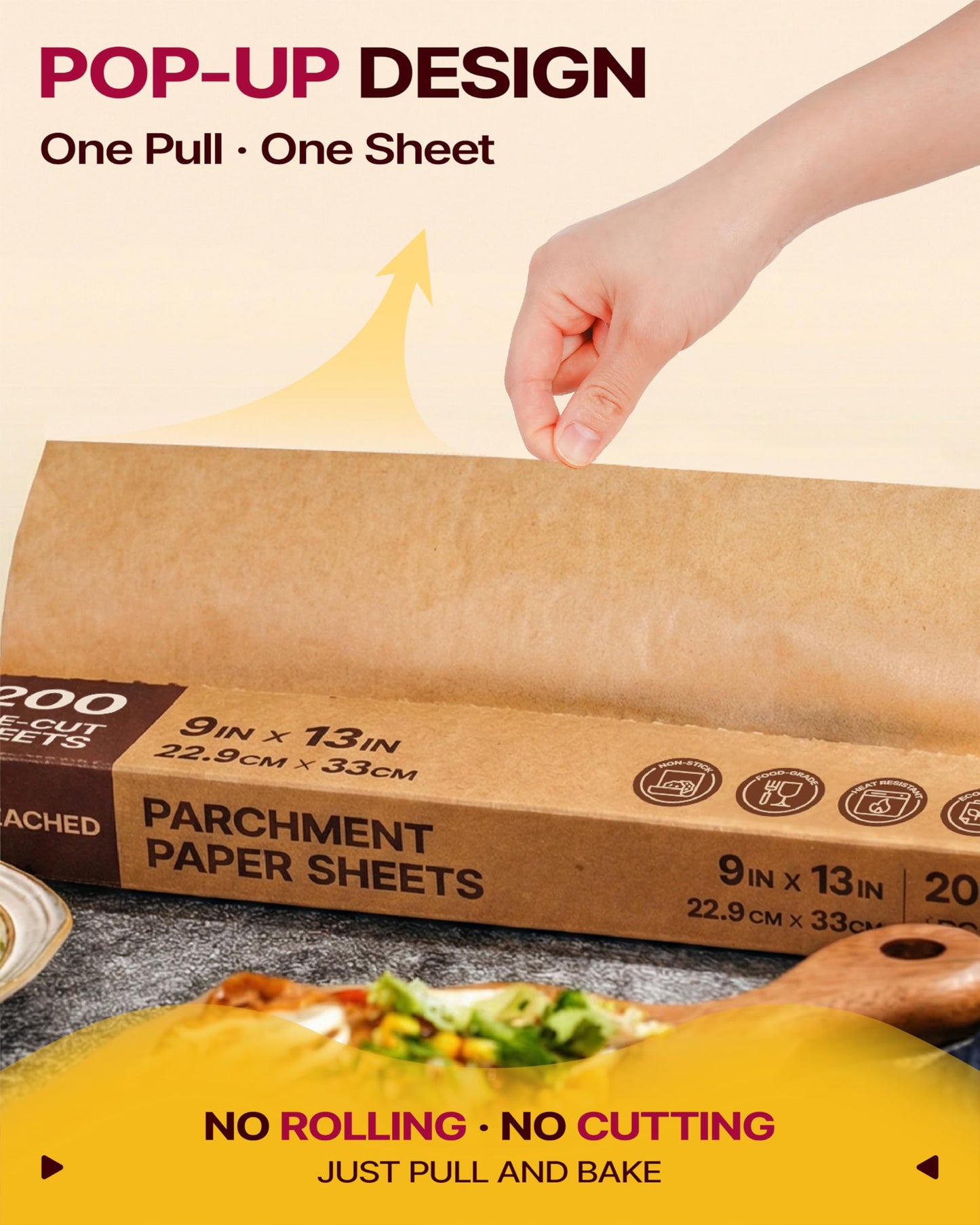 Katbite Parchment Paper Sheets Pop-Up 200 PCS, 9x13 Inches Precut Heavy Duty Baking Parchment, Extra Strong, Unbleached, Non-stick, Non-toxic, Flat Baking Paper for Oven, Cooking, Grilling, Air Fryer