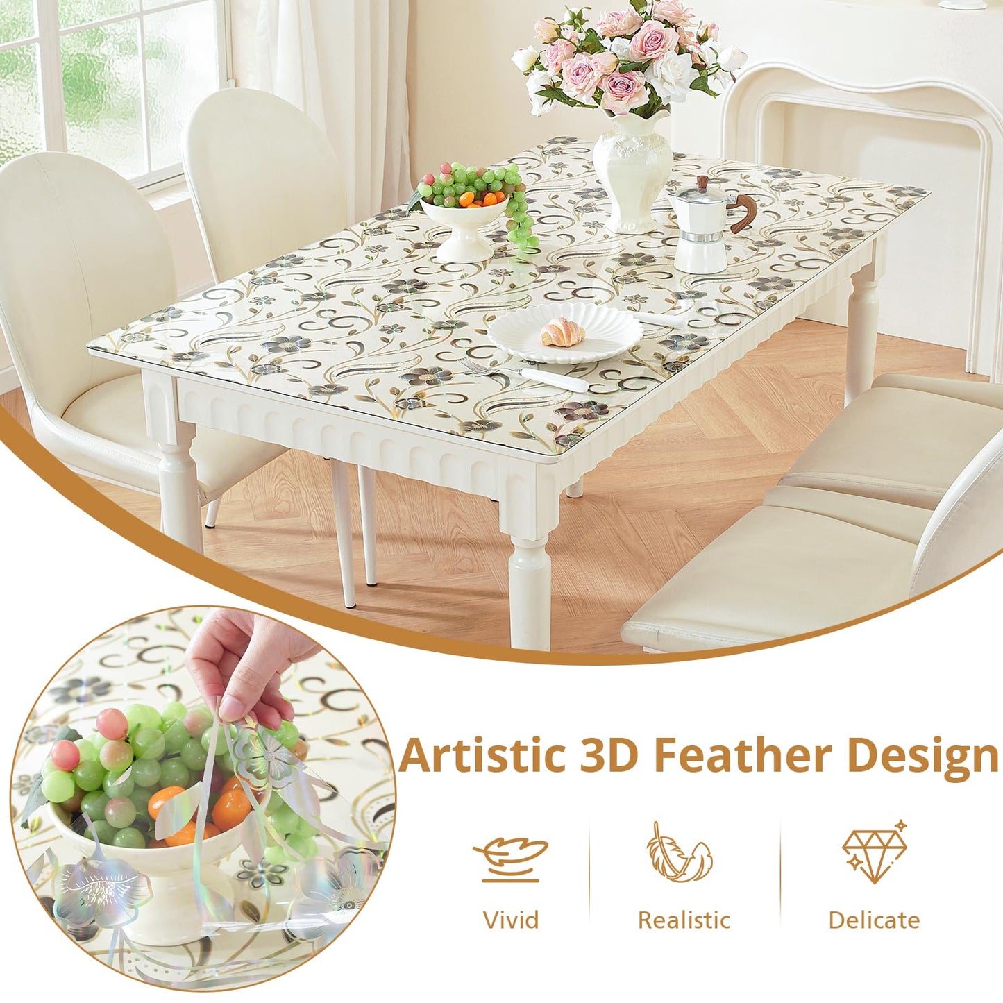 LovePads Floral Table Protector 24 x 48 Inch, 1.5mm Thick Plastic Table Cover, Waterproof Vinyl Tablecloth Rectangular Desk Protector Mat for Kitchen, Dining Room & Coffee Tabletop