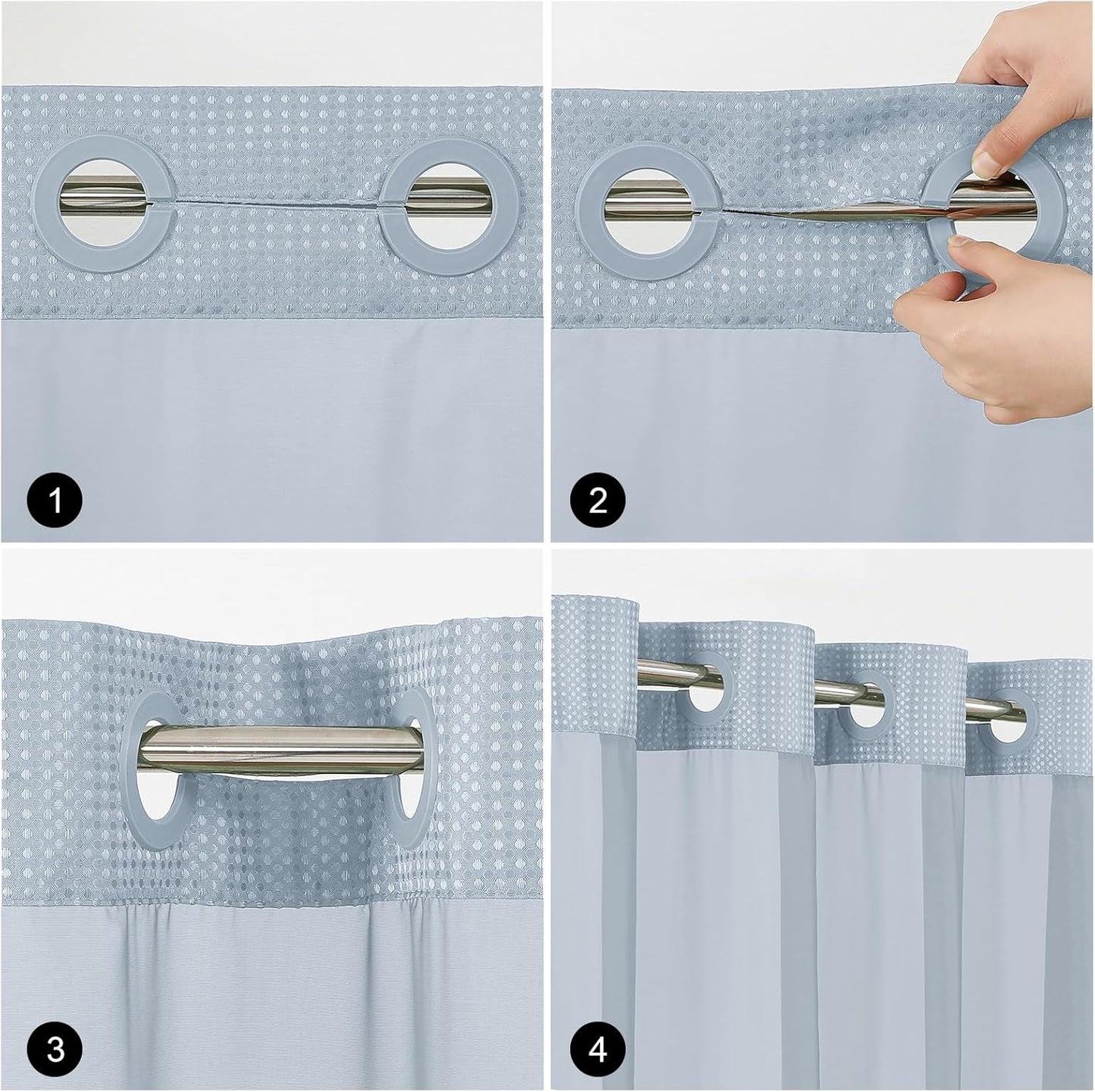 Skiennix Colorful Star Shower Curtain - Heavy Duty Waterproof Fabric with Snap-In Liner | 72 x 75 Inch, Fog Blue