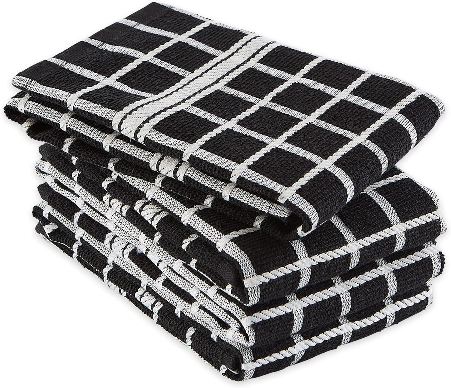 Black Check Windowpane Dishtowel Set - 4-Piece Terry Collection, 16x26