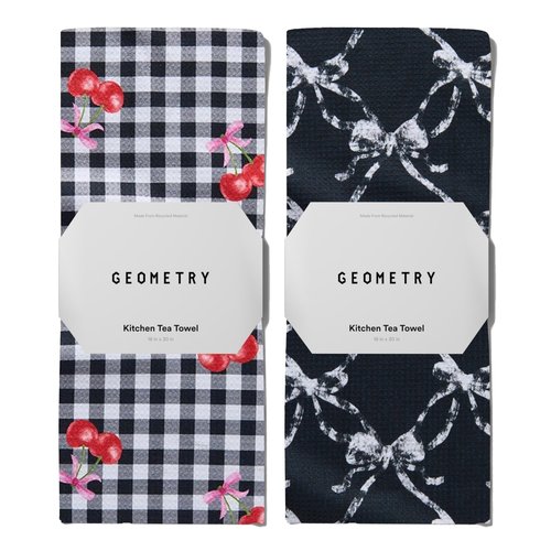 GEOMETRY Kitchen Towels - Quick Dry Microfiber Cloth Dish Towels for Kitchen Drying - Premium Quick Dry Towel - Cherry Bow, 18" x 30" - 2 Pieces