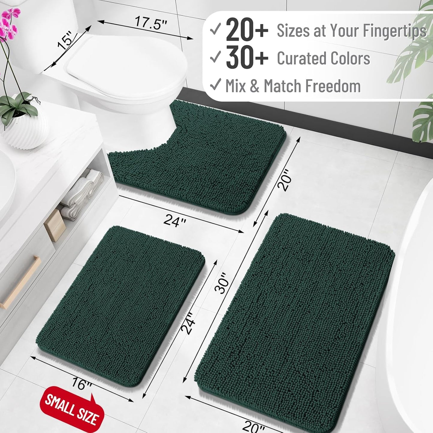 OLANLY Bathroom Rugs - Extra Soft Absorbent Chenille Mats | Quick-Dry Rubber Backing, 35x24, Blackish Green
