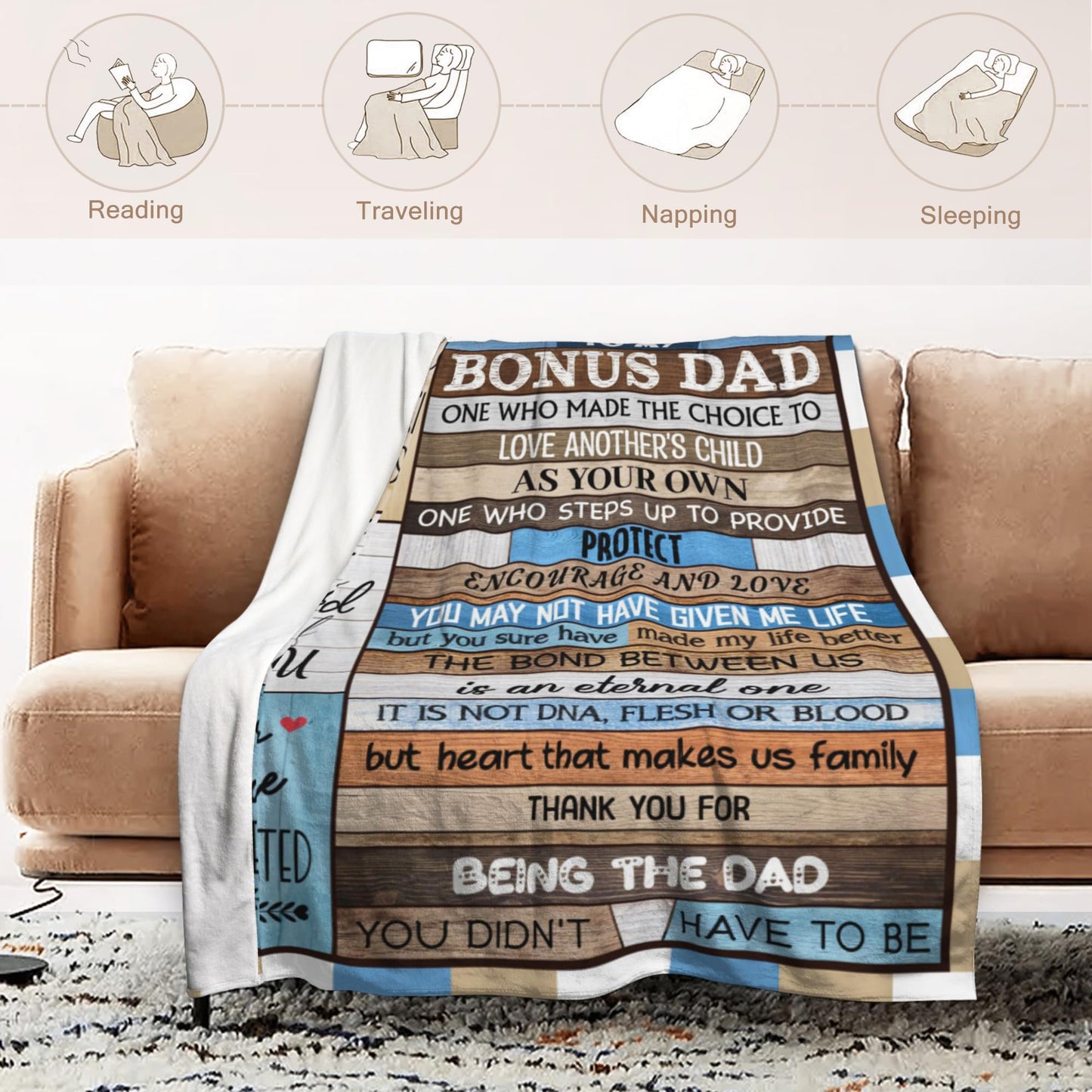 Kieetlan Gifts for Bonus Dad, Cool Bonus Dad Birthday Gifts Idea, Best Gifts for Stepped Dad from Daughter Son, Bonus Dad Father’s Day Blanket 60"X80"