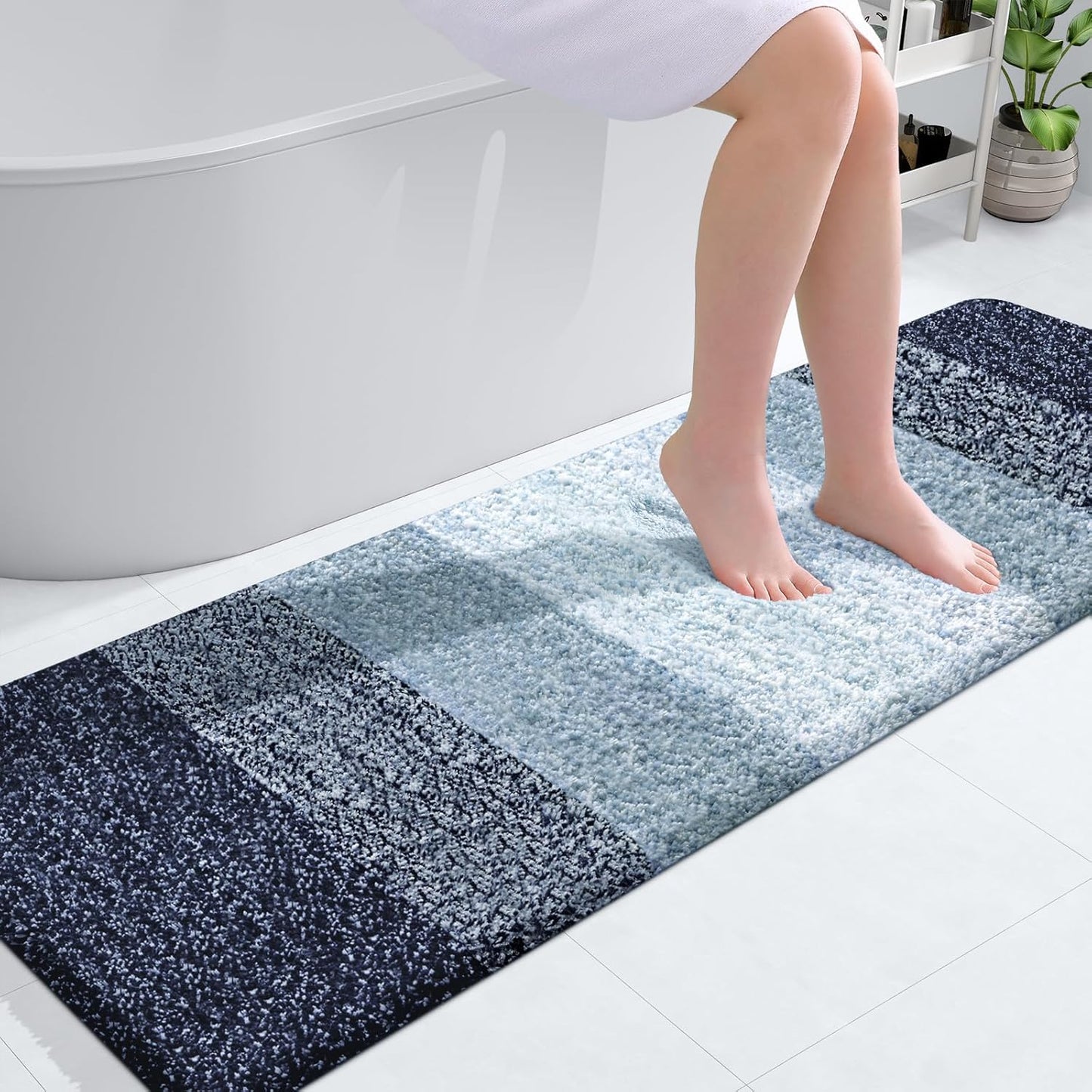 OLANLY Bathroom Runner Rug - Extra Soft Microfiber Mat with Rubber Backing | 59"x20" Quick Dry, Washable, Airy Blue