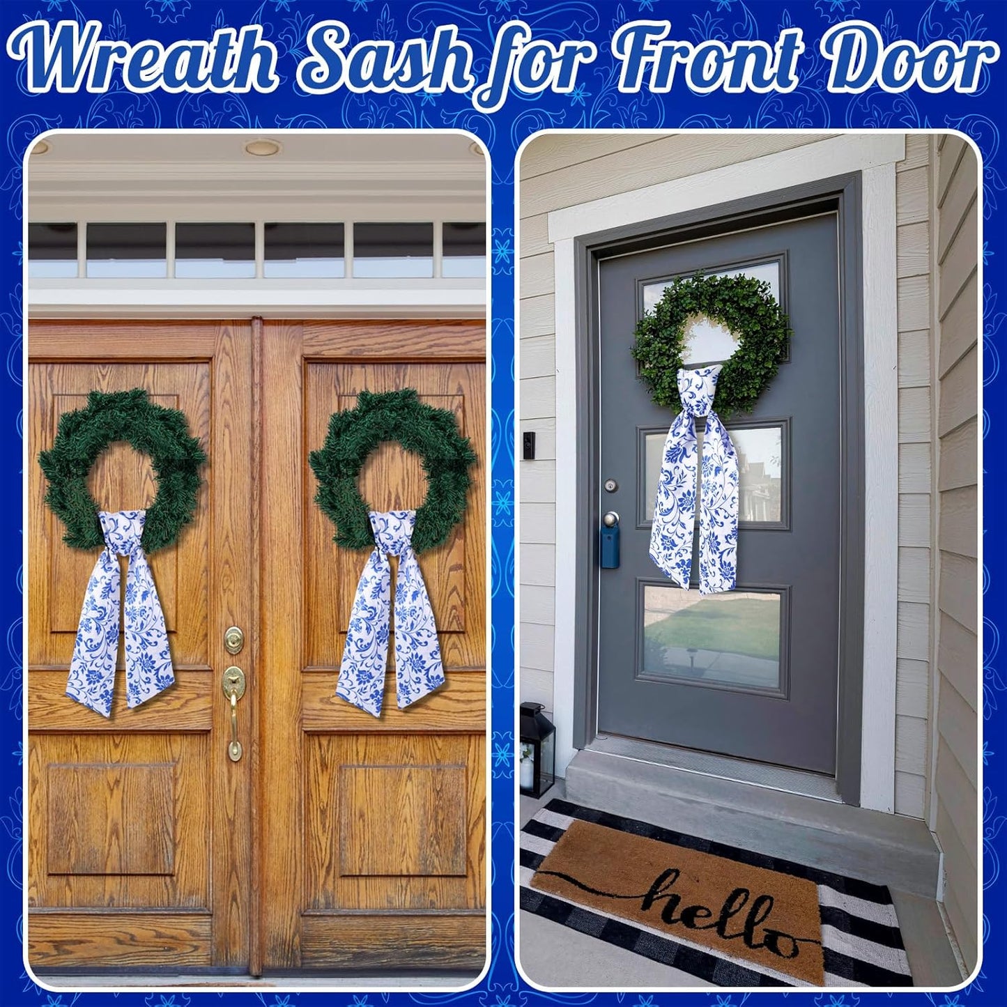 VitalCozy Wreath Sash Set - Elegant Blue Garland Ribbon for Indoor/Outdoor Decor | 4.5" W x 56" L